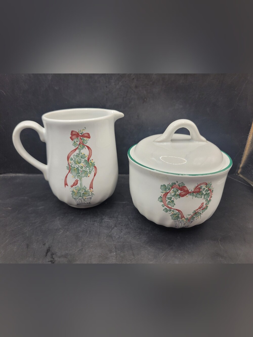 Corelle Coordinates Holiday Topiary Stoneware Creamer & Lidded Sugar Bowl Set